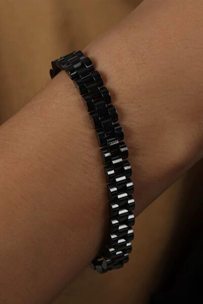 TAKIŞTIR Black Color Chain Detailed Steel Men's Bracelet