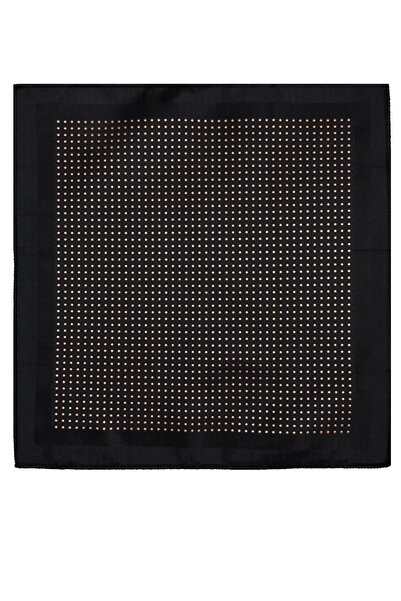 Esgue 8 cm Hand Made Black - Beige Dot Patterned Handkerchief Tie