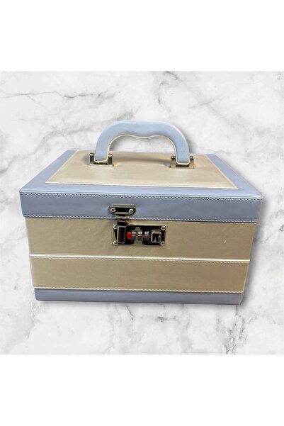 Özlem Kozmetik صندوق ماكياج وحلاقة جلدي مع قفل رقمي