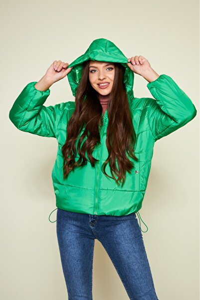 comstar Women's Winter Pocketed Basic Hooded Emerald Puffer Jacket