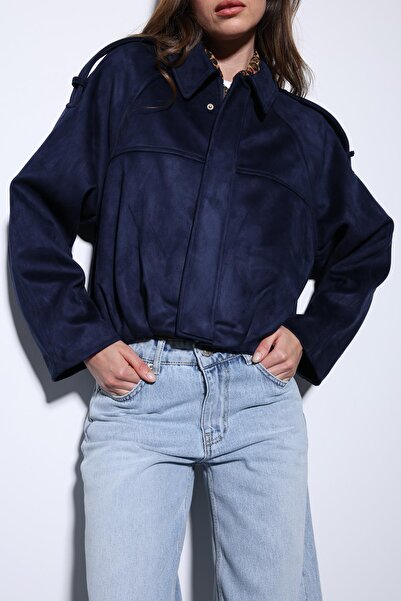 Antioch Navy Blue Suede Look Bomber Women's Coat