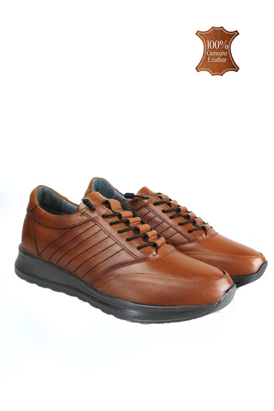 Wallerjon Men's Genuine Leather Comfortable Lightweight Full Orthopedic Elastic Lace-Up Daily Shoes