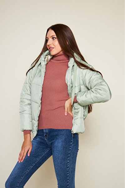 comstar Women's Winter Pocketed Basic Hooded Mint Puffer Jacket