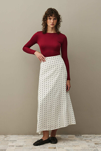 Fahhar Twill Polka Dot Skirt Ecru