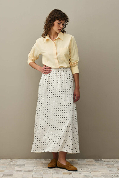 Fahhar Twill Flared Polka Dot Skirt Ecru
