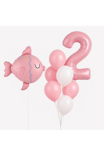 TATLI GÜNLER Pembe Balık Temalı 2 Yaş Balon Buketi Seti