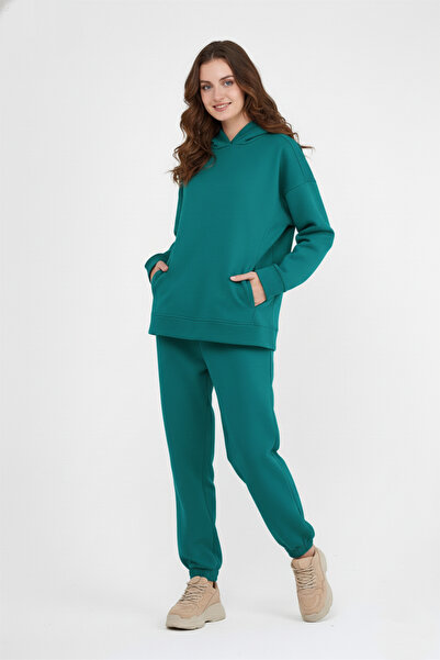 ESPİNA Women's Three Thread Fleece Oversize Tracksuit Set with Elastic Waist and Legs