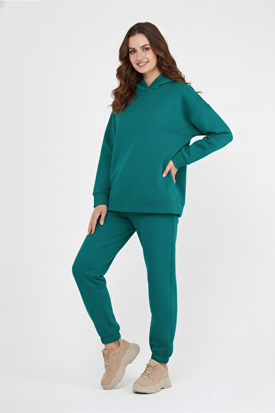 ESPİNA Γυναικείο Σετ Φούτερ oversized με ελαστική μέση και πόδια με τρία νήματα φλις-πετρόλ