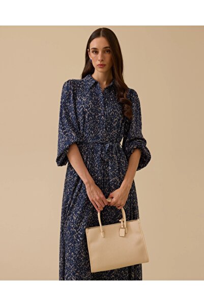 SEÇİL YENİ KADIN plise detaylı desenli kuşaklı elbise 10002521311002