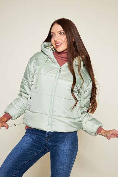 comstar Women's Winter Pocketed Basic Hooded Mint Puffer Jacket