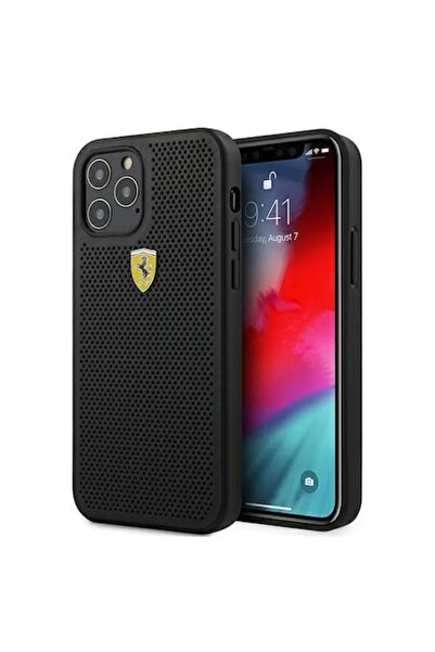 Ferrari Leather Case for iPhone 12 Pro Max 6.7" - On Track Perforated Collection - Black