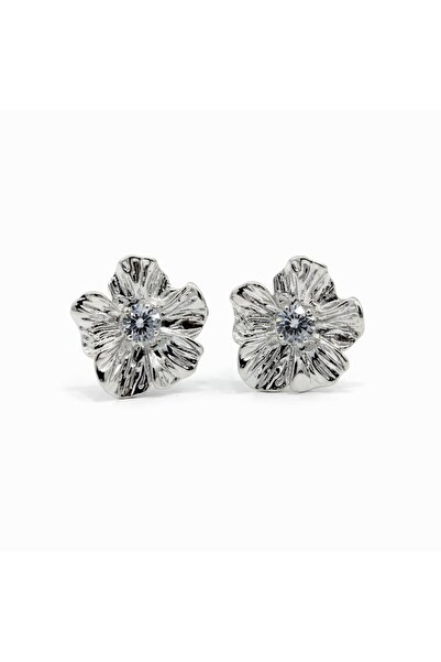 CLOVER JEWELRY أقراط بتفاصيل حجرية على شكل زهرة ذهبية اللون - أقراط فولاذية