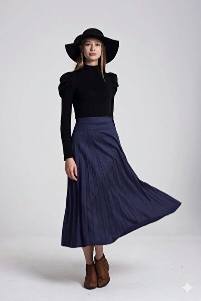 TrendParis Pleated Suede Full Length Skirt