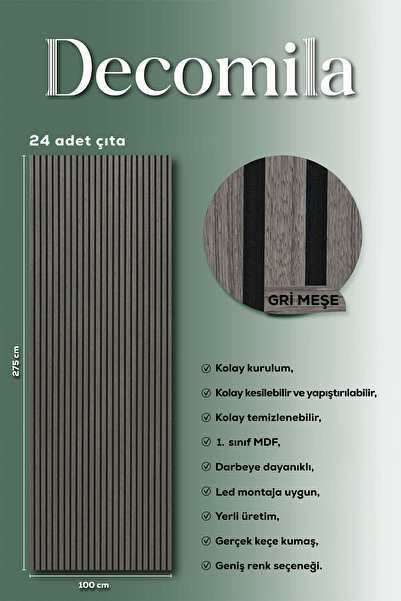 shop Mdf Ahşap Akustik Duvar Paneli 100x275 Cm - Gri Meşe