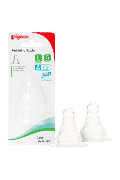 Pigeon Flexible Soft and Elastic Slim Neck Nipple, Clear, Large, Pack of 2