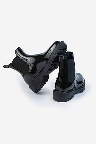 LETOON Kadın Parlak Chelsea Yağmur Botu –Kalın Taban Bot