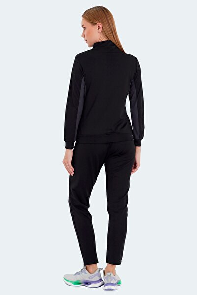 Slazenger Günlük Rahat Kadın Fermuarlı Dik Yaka Cepli Eşofman Takımı Siyah