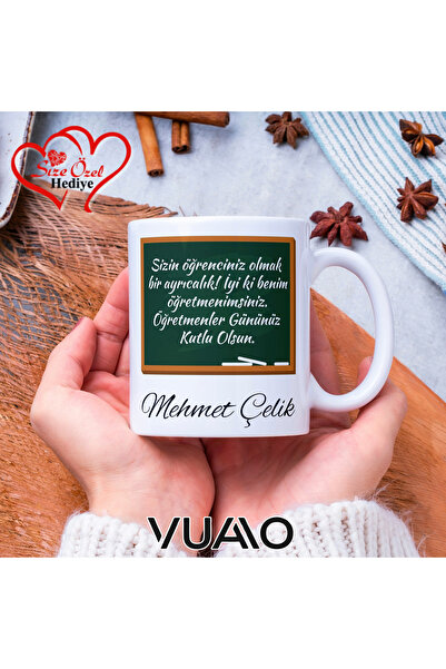 VUAO Öğretmenler Günü Hediyesi Kişiye Özel İsimli ve Sözlü Kupa Bardak - İsim...