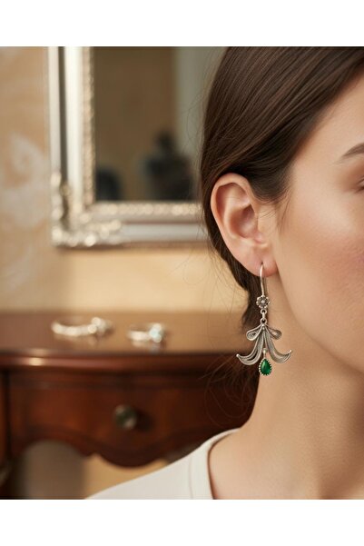 ErdoğanSilver 925 Ayar Gümüş Telkari İşleme Hürrem Sallantılı Küpe - Yakut Safir Zümrüt Taşlı El Yapımı Hediyelik