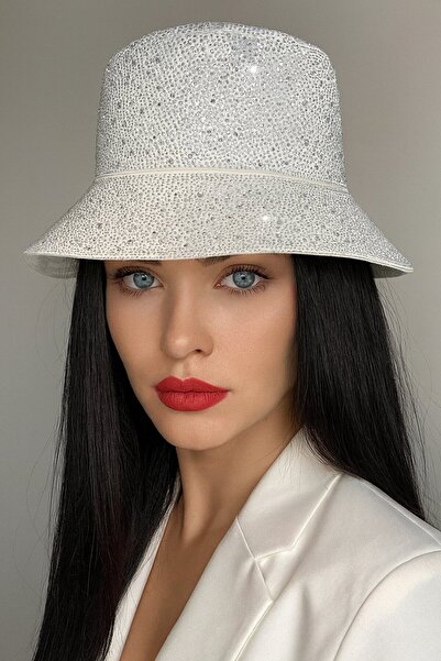 TAKIŞTIR White Color Stone Detailed Design Hat