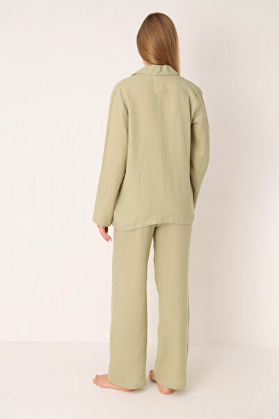 NBB Muslin Women's Pajama Set with Shirt Collar, Long Sleeves