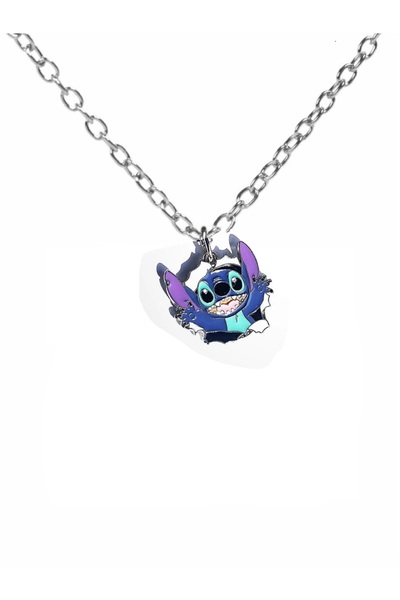Herşey Nota Uzun Mor Kulaklı Stitch Karakter Kolye – Unisex, Renkli ve Eğlenc...