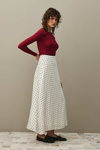 Fahhar Twill Polka Dot Skirt Ecru