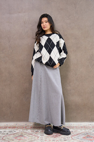 KÜÇÜĞÜM BUTİK Black baklava patterned Oversized sweater