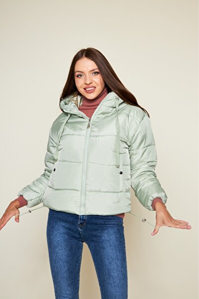 comstar Women's Winter Pocketed Basic Hooded Mint Puffer Jacket