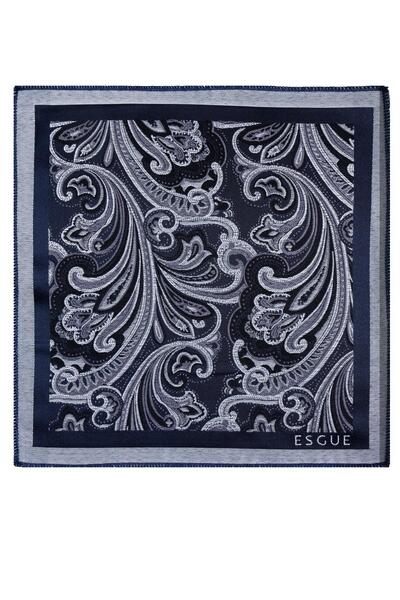 Esgue 8 cm Hand Made Navy Blue - Gray Patterned Handkerchief Tie