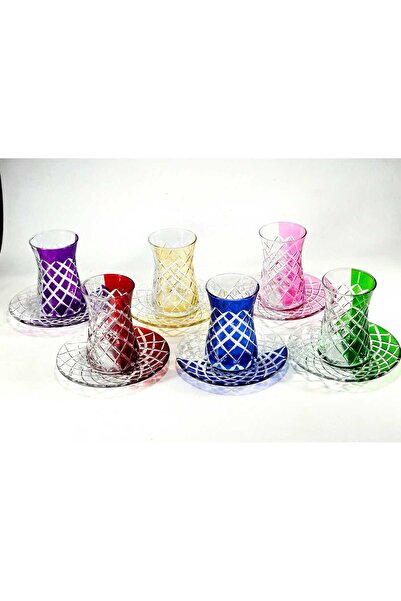 Kristal Market Handmade Crystal Split Double Pattern Tea Cup Set of 6