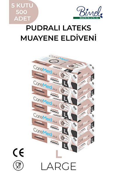 COREMED قفازات فحص مطاطية مسحوقة مقاس L-5 عبوة من 100 قطعة