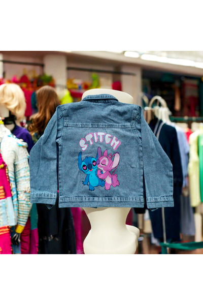 hn sport Stitch Baskılı Kız Kot Ceket