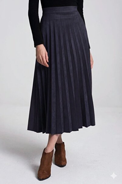 TrendParis Pleated Suede Full Length Skirt