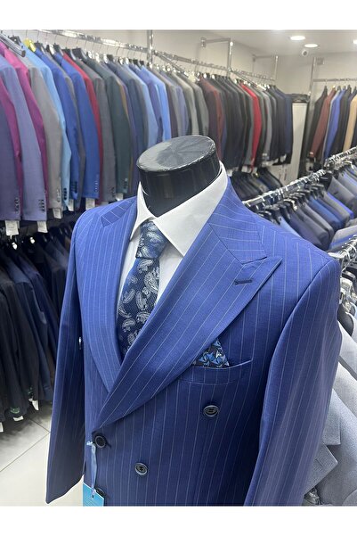 MASSARO %100 Wool %100 Quality, Men's K Double-Breasted Flafi̇l Striped Suit