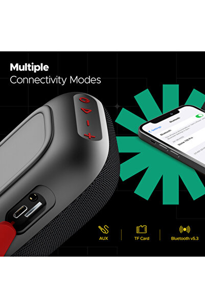 BOAT Stone 190 Pro Bluetooth Speaker — 5W, 12hr Playtime, TWS, Bluetooth v5.3, IPX6 (Raging Black)