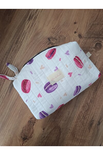 ÖZLEM HANDMADE حقيبة مكياج كبيرة الحجم بنمط الماكارون والقلب، حقيبة سفر 25*15*6