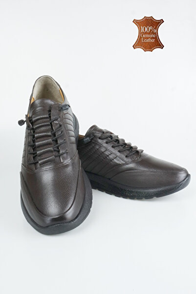 Wallerjon Men's Genuine Leather Comfortable Lightweight Full Orthopedic Elastic Lace-Up Daily Shoes