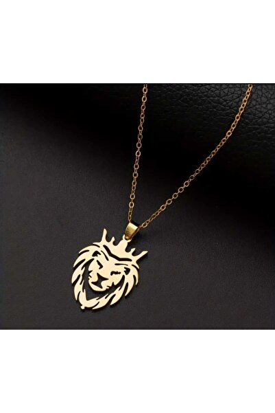 Marc Güç ve Asaletin Simgesi: Altın Rengi Taçlı Kral Aslan Tasarım Kolye