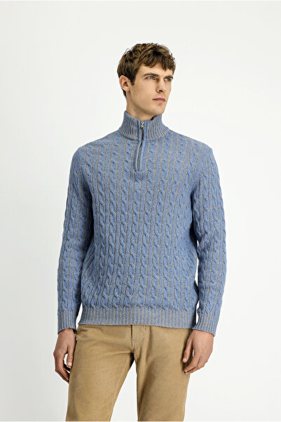 Kiğılı Yarım Balıkçı Yaka Regular Fit Desenli Yünlü Triko Kazak