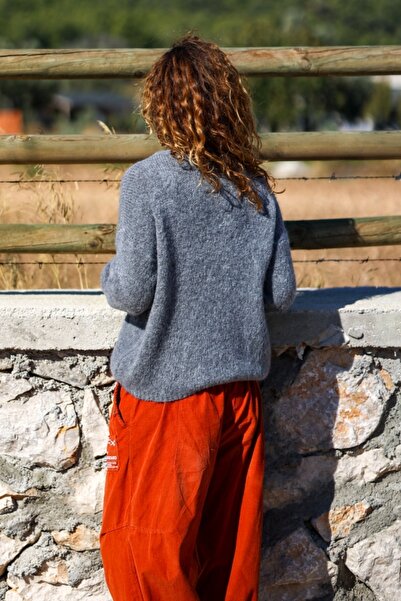 Güneşkızı Pulover casual din alpaca cu textura moale italian antracit B guler rotund 60 55