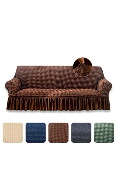 AlsayedP Sofa Slipcover One Piece Easy Fit Stretch Couch Cover with Skirt (Brown, 3-Seater)