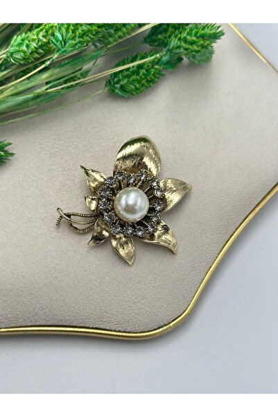 MyladyAccessoriess İnci Ve Zirkon Taş Detay Çiçek Broş
