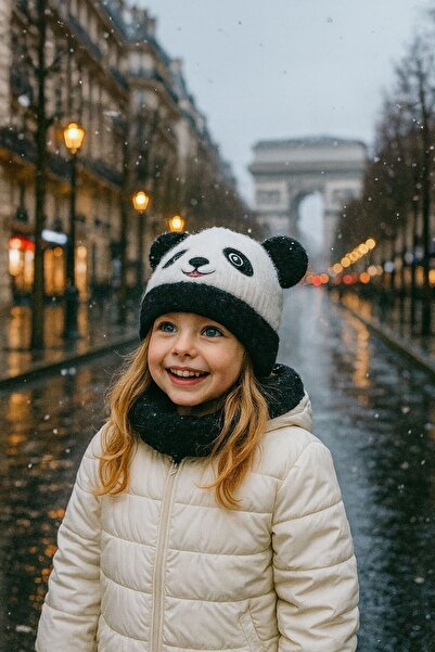 BALIENTE White Panda Patterned Children's Beanie