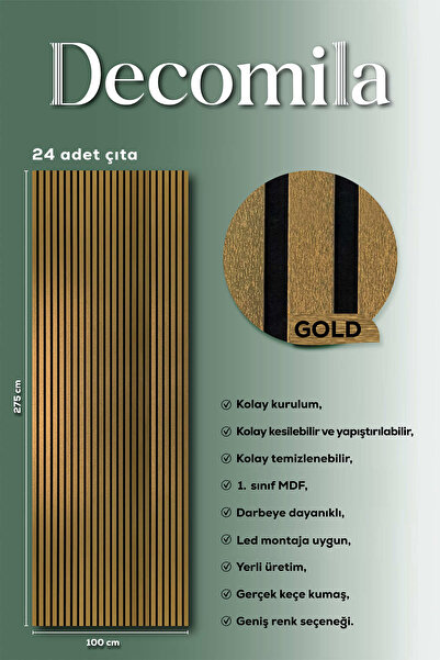 shop Mdf Ahşap Akustik Duvar Paneli 100x275 Cm - Gold(pvc)