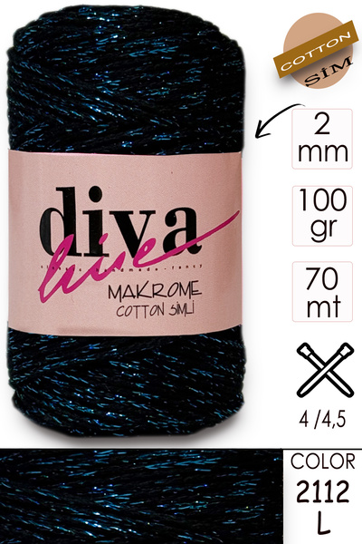 Diva İplik Diva Makrome Cotton Simli 2112 Темно-синій
