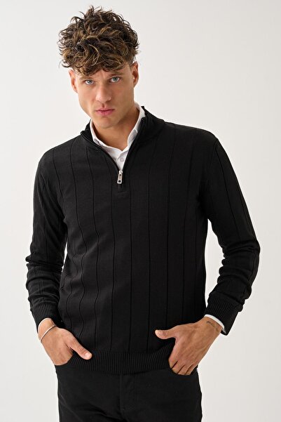 ALEXANDERGARDI Vertical Weave Patterned Zippered Knitwear Sweater