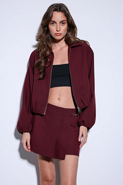 Antioch Burgundy Zippered Bomber Women's Jacket