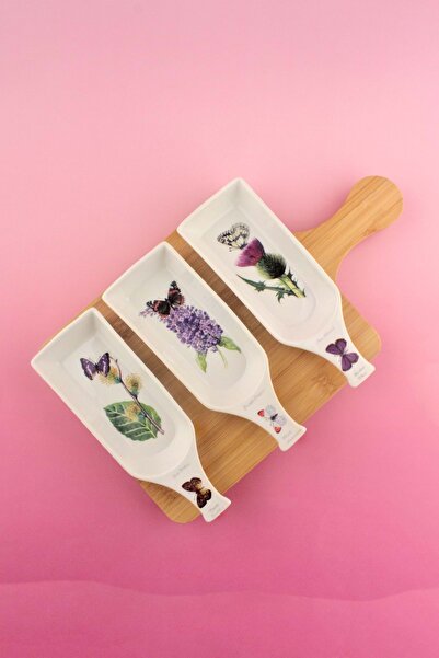 Bursa Porselen Dekor Botanik bambu standlı 4 parça çerezlik