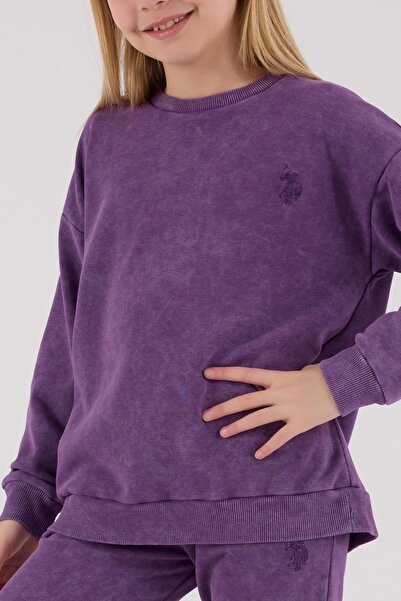 U.S. Polo Assn. U.S Polo Assn. Kız Çocuk Mor Kalın 3 İplik Kumaş Uzun Kollu Lastikli Eşofman Takım